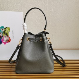Prada Cross Cowhide Drawstring Bucket Bag Handbag For Women Gray 1be032