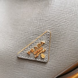 Prada Cross Cowhide Drawstring Bucket Bag Handbag For Women Gray 1be032