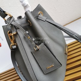 Prada Cross Cowhide Drawstring Bucket Bag Handbag For Women Gray 1be032