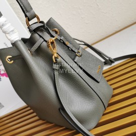 Prada Cross Cowhide Drawstring Bucket Bag Handbag For Women Gray 1be032