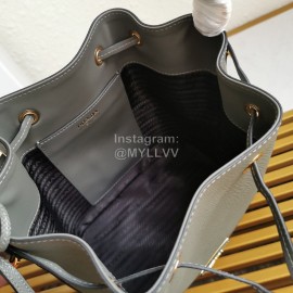 Prada Cross Cowhide Drawstring Bucket Bag Handbag For Women Gray 1be032