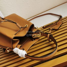 Prada Cross Cowhide Drawstring Bucket Bag Handbag For Women Brown 1be032