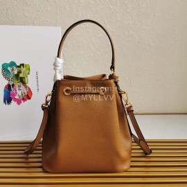 Prada Cross Cowhide Drawstring Bucket Bag Handbag For Women Brown 1be032