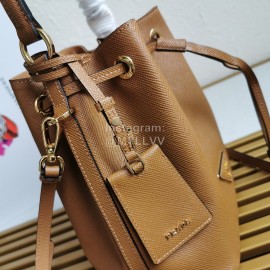 Prada Cross Cowhide Drawstring Bucket Bag Handbag For Women Brown 1be032