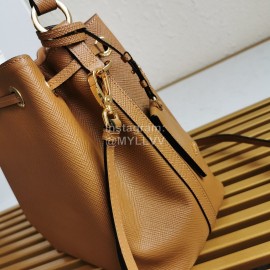 Prada Cross Cowhide Drawstring Bucket Bag Handbag For Women Brown 1be032