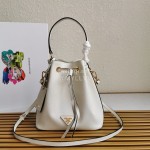 Prada Cross Cowhide Drawstring Bucket Bag Handbag For Women White 1be032