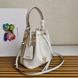 Prada Cross Cowhide Drawstring Bucket Bag Handbag For Women White 1be032