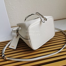 Prada Cross Cowhide Drawstring Bucket Bag Handbag For Women White 1be032