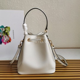 Prada Cross Cowhide Drawstring Bucket Bag Handbag For Women White 1be032