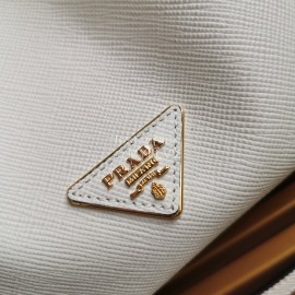 Prada Cross Cowhide Drawstring Bucket Bag Handbag For Women White 1be032