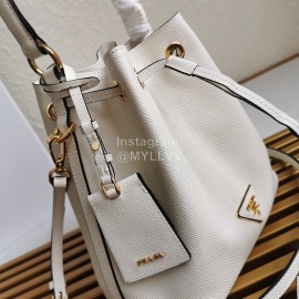 Prada Cross Cowhide Drawstring Bucket Bag Handbag For Women White 1be032