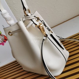 Prada Cross Cowhide Drawstring Bucket Bag Handbag For Women White 1be032