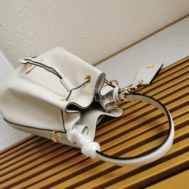 Prada Cross Cowhide Drawstring Bucket Bag Handbag For Women White 1be032