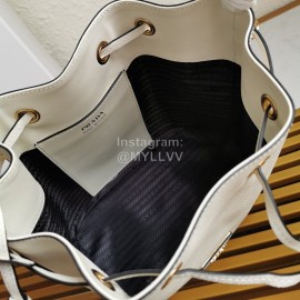 Prada Cross Cowhide Drawstring Bucket Bag Handbag For Women White 1be032