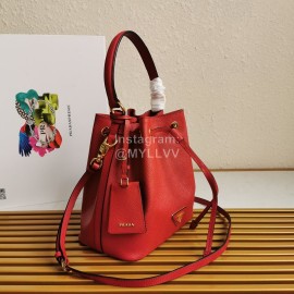 Prada Cross Cowhide Drawstring Bucket Bag Handbag For Women Red 1be032