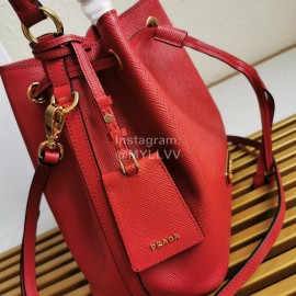 Prada Cross Cowhide Drawstring Bucket Bag Handbag For Women Red 1be032