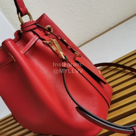 Prada Cross Cowhide Drawstring Bucket Bag Handbag For Women Red 1be032