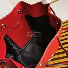 Prada Cross Cowhide Drawstring Bucket Bag Handbag For Women Red 1be032
