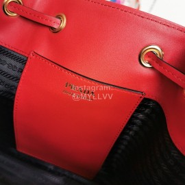 Prada Cross Cowhide Drawstring Bucket Bag Handbag For Women Red 1be032