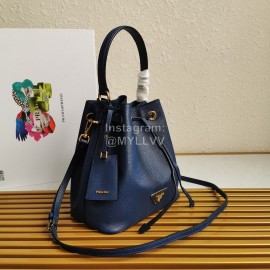 Prada Cross Cowhide Drawstring Bucket Bag Handbag For Women Blue 1be032