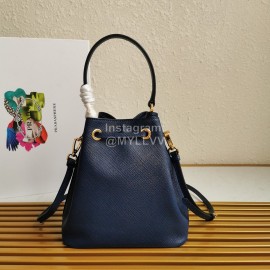 Prada Cross Cowhide Drawstring Bucket Bag Handbag For Women Blue 1be032