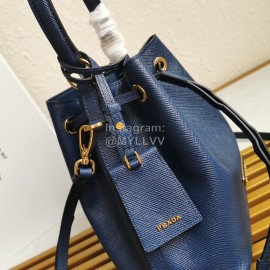 Prada Cross Cowhide Drawstring Bucket Bag Handbag For Women Blue 1be032