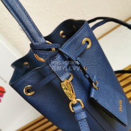 Prada Cross Cowhide Drawstring Bucket Bag Handbag For Women Blue 1be032