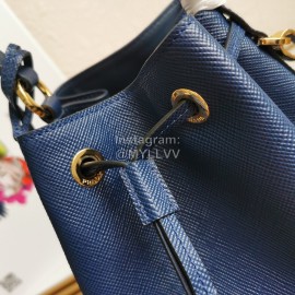 Prada Cross Cowhide Drawstring Bucket Bag Handbag For Women Blue 1be032