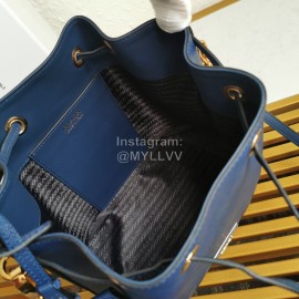 Prada Cross Cowhide Drawstring Bucket Bag Handbag For Women Blue 1be032