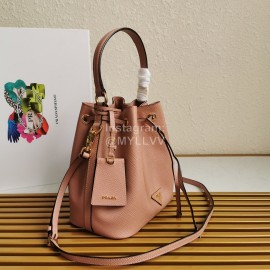 Prada Cross Cowhide Drawstring Bucket Bag Handbag For Women Pink 1be032