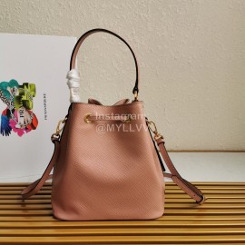 Prada Cross Cowhide Drawstring Bucket Bag Handbag For Women Pink 1be032