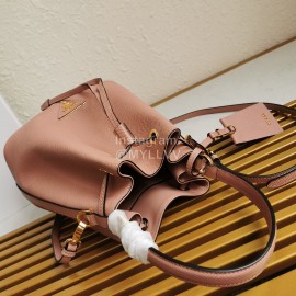 Prada Cross Cowhide Drawstring Bucket Bag Handbag For Women Pink 1be032