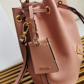 Prada Cross Cowhide Drawstring Bucket Bag Handbag For Women Pink 1be032