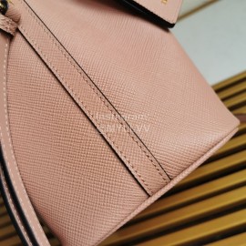 Prada Cross Cowhide Drawstring Bucket Bag Handbag For Women Pink 1be032