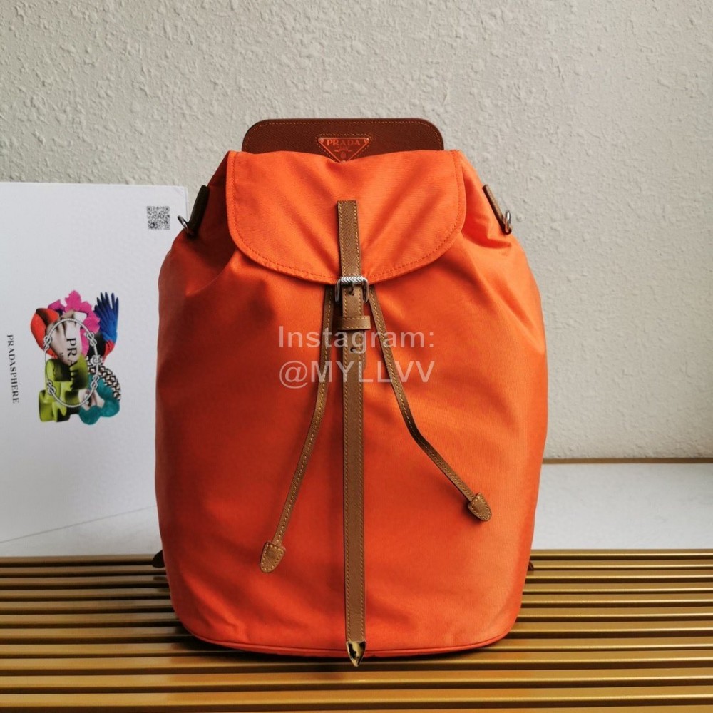 Prada New Waterproof Nylon Magnetic Buckle Backpack For Men Orange Bz069