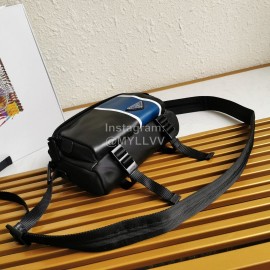 Prada Classic Imported Fabric Soft Calfskin Messenger Bag For Men Blue 2vh043