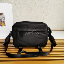 Prada Classic Imported Fabric Soft Calfskin Messenger Bag For Men Blue 2vh043