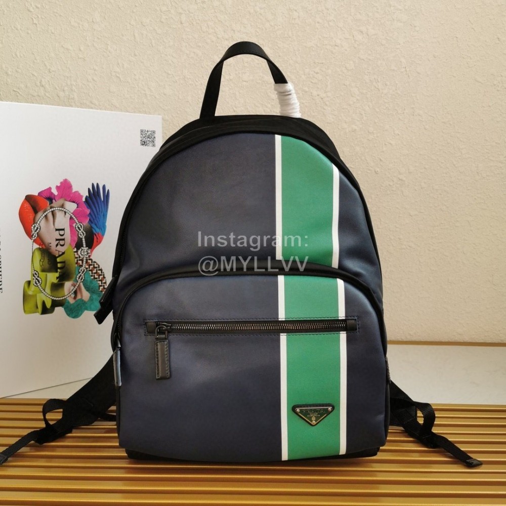 Prada Imported Fabric Calf Leather Simple Backpack For Men Green 2vz066