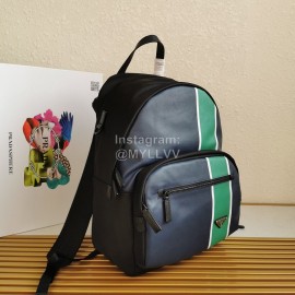Prada Imported Fabric Calf Leather Simple Backpack For Men Green 2vz066