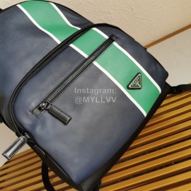 Prada Imported Fabric Calf Leather Simple Backpack For Men Green 2vz066