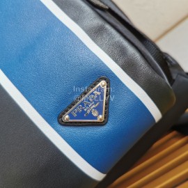 Prada Calf Leather Nylon Shoulder Strap Fashion Backpack For Men Blue 2vz135