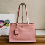 Prada Calf Leather Double Handle Soft Shoulder Bag For Women Pink 1bg122