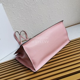 Prada Calf Leather Double Handle Soft Shoulder Bag For Women Pink 1bg122