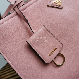 Prada Calf Leather Double Handle Soft Shoulder Bag For Women Pink 1bg122