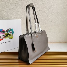 Prada Calf Leather Double Handle Soft Shoulder Bag For Women Gray 1bg122