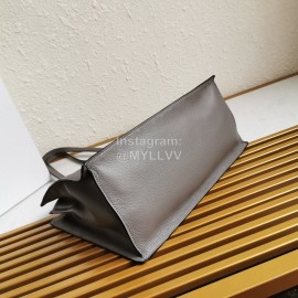 Prada Calf Leather Double Handle Soft Shoulder Bag For Women Gray 1bg122