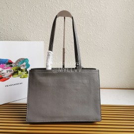 Prada Calf Leather Double Handle Soft Shoulder Bag For Women Gray 1bg122