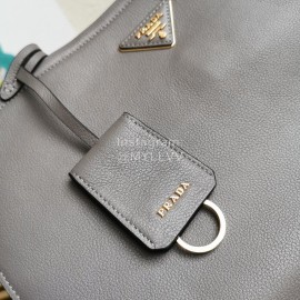 Prada Calf Leather Double Handle Soft Shoulder Bag For Women Gray 1bg122