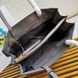 Prada Calf Leather Double Handle Soft Shoulder Bag For Women Gray 1bg122