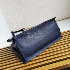 Prada Calf Leather Double Handle Soft Shoulder Bag For Women Blue 1bg122